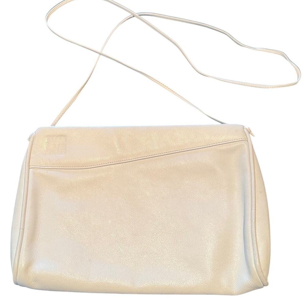 Vtg Anne Klein for Calderon Made in USA White Logo Shoulder Bag Cross Body Purse